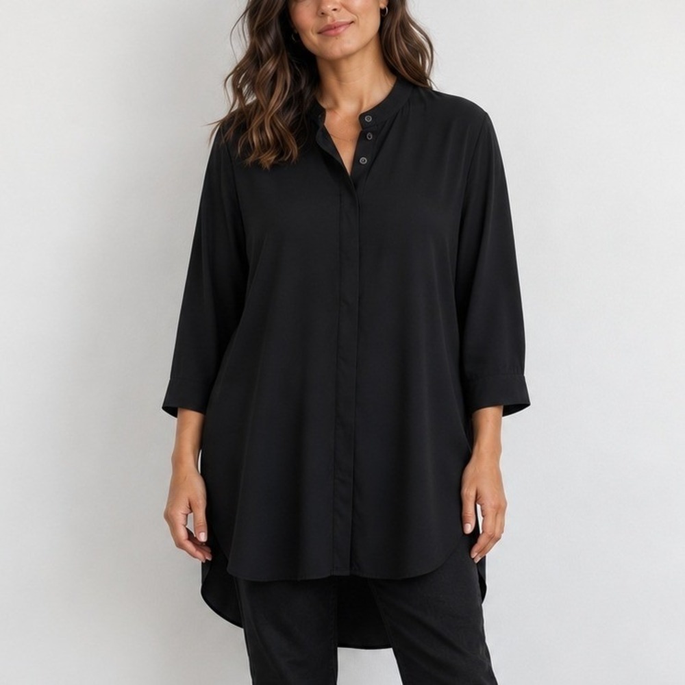 COS Black Cotton Button Down High Low Minimalist Goth Tunic Shirt | Size M